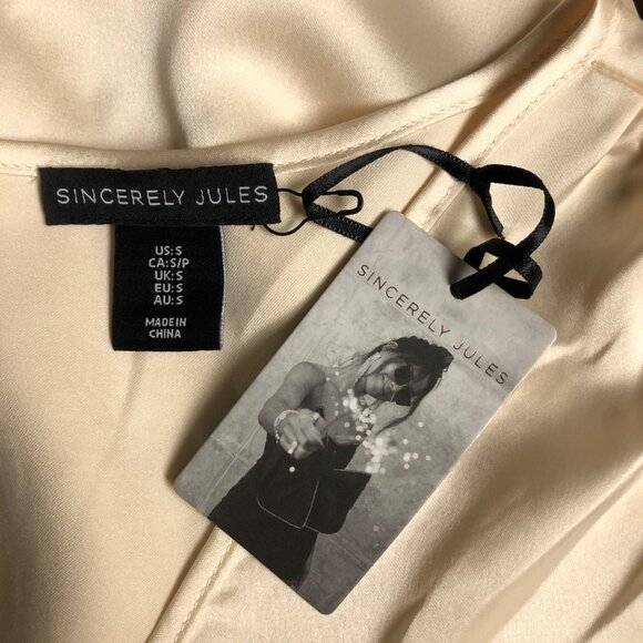 Sincerely Jules Satin Top Womens Size Small Ivory Shiney Faux Wrap Blouse NEW - Picture 5 of 6